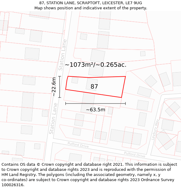 87, STATION LANE, SCRAPTOFT, LEICESTER, LE7 9UG: Plot and title map