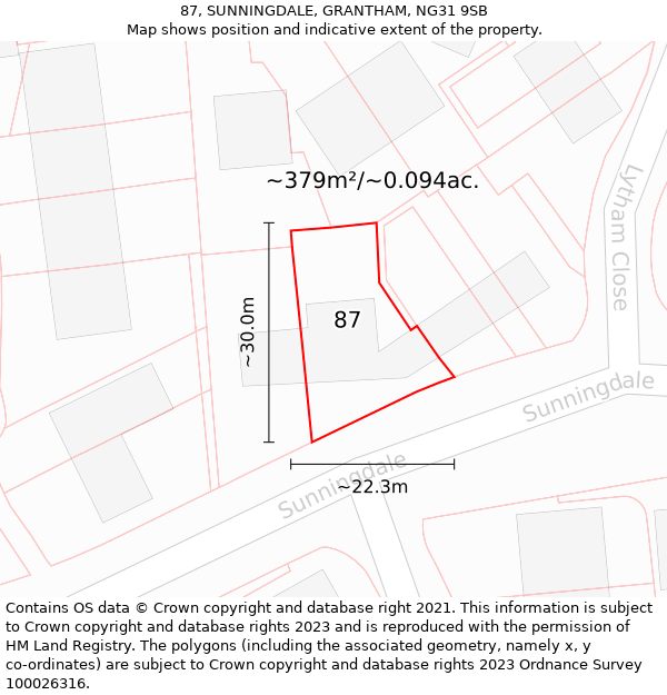 87, SUNNINGDALE, GRANTHAM, NG31 9SB: Plot and title map