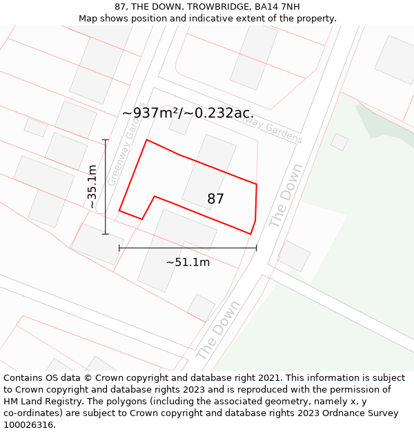 87, THE DOWN, TROWBRIDGE, BA14 7NH: Plot and title map