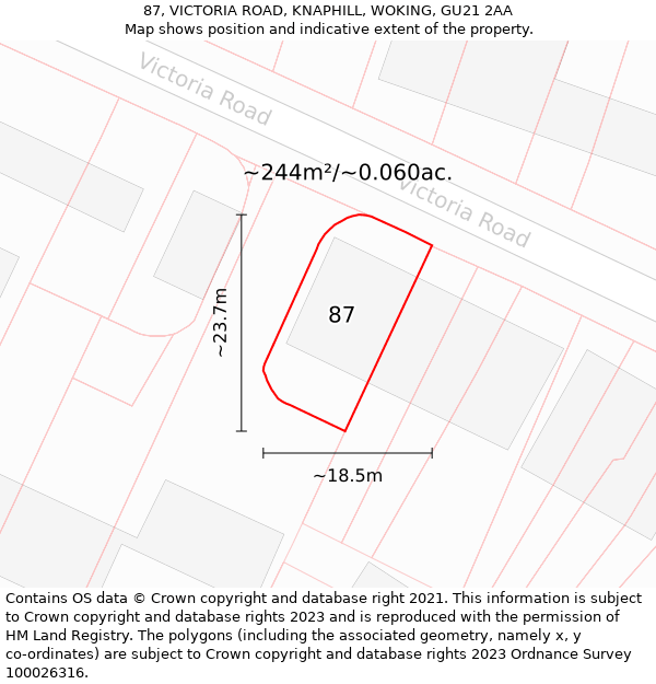 87, VICTORIA ROAD, KNAPHILL, WOKING, GU21 2AA: Plot and title map