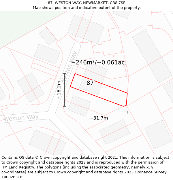 87, WESTON WAY, NEWMARKET, CB8 7SF: Plot and title map