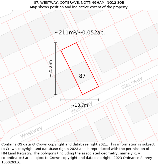 87, WESTWAY, COTGRAVE, NOTTINGHAM, NG12 3QB: Plot and title map