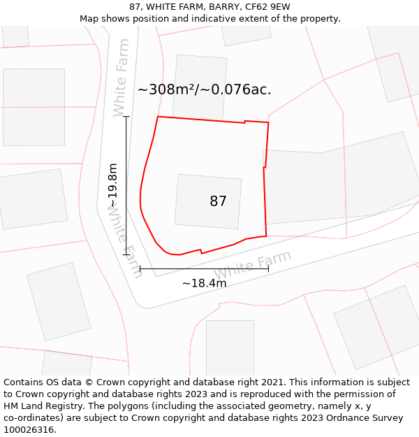 87, WHITE FARM, BARRY, CF62 9EW: Plot and title map