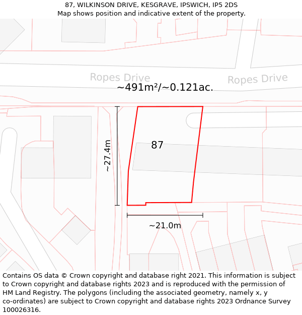 87, WILKINSON DRIVE, KESGRAVE, IPSWICH, IP5 2DS: Plot and title map