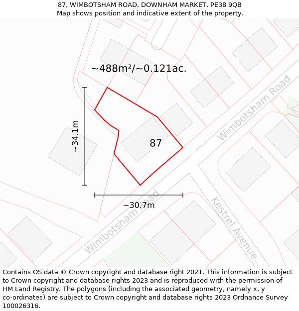 87, WIMBOTSHAM ROAD, DOWNHAM MARKET, PE38 9QB: Plot and title map