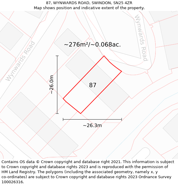 87, WYNWARDS ROAD, SWINDON, SN25 4ZR: Plot and title map