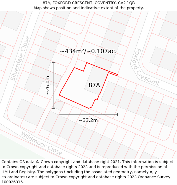 87A, FOXFORD CRESCENT, COVENTRY, CV2 1QB: Plot and title map