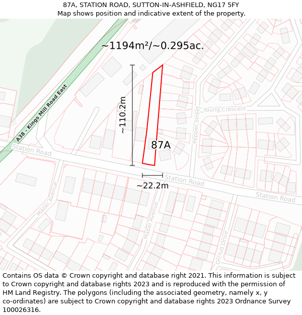 87A, STATION ROAD, SUTTON-IN-ASHFIELD, NG17 5FY: Plot and title map