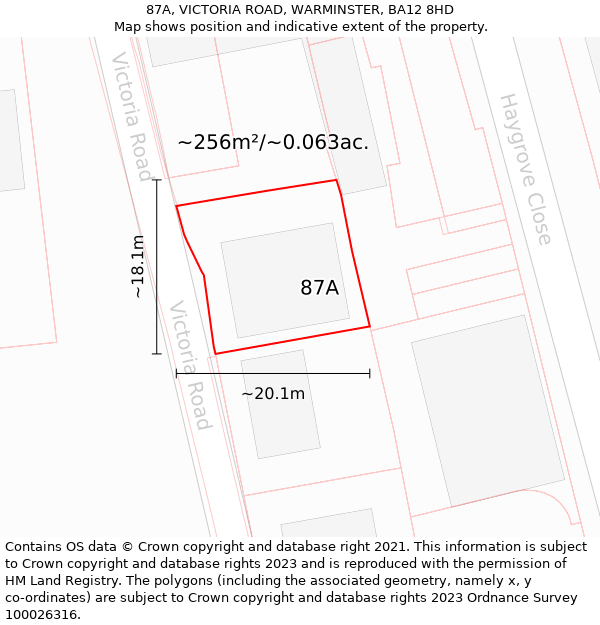 87A, VICTORIA ROAD, WARMINSTER, BA12 8HD: Plot and title map