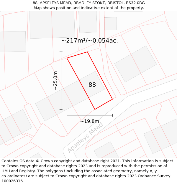 88, APSELEYS MEAD, BRADLEY STOKE, BRISTOL, BS32 0BG: Plot and title map