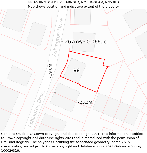 88, ASHINGTON DRIVE, ARNOLD, NOTTINGHAM, NG5 8UA: Plot and title map