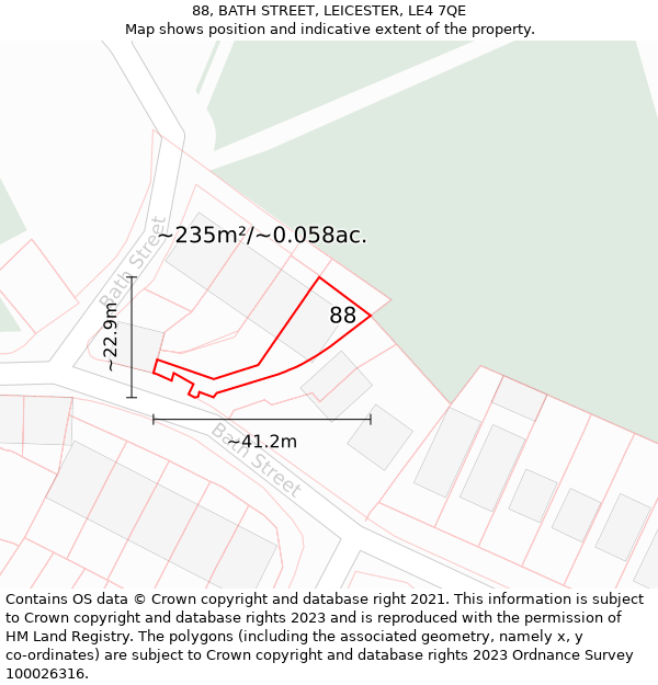 88, BATH STREET, LEICESTER, LE4 7QE: Plot and title map