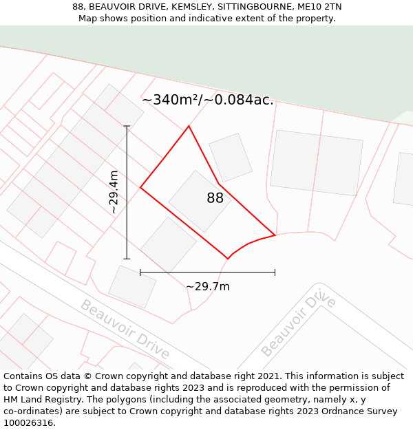 88, BEAUVOIR DRIVE, KEMSLEY, SITTINGBOURNE, ME10 2TN: Plot and title map