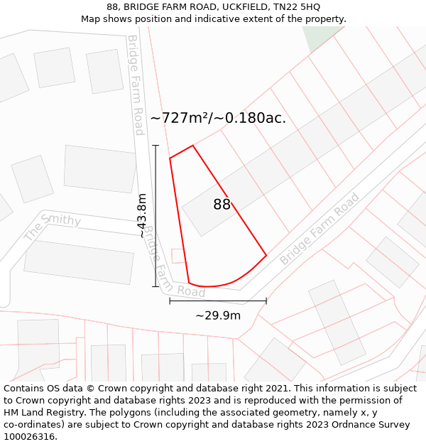 88, BRIDGE FARM ROAD, UCKFIELD, TN22 5HQ: Plot and title map