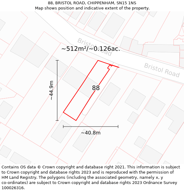 88, BRISTOL ROAD, CHIPPENHAM, SN15 1NS: Plot and title map