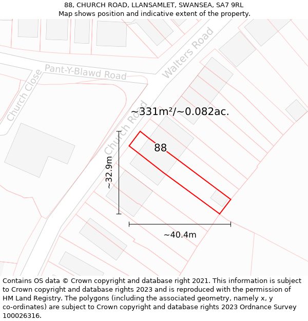 88, CHURCH ROAD, LLANSAMLET, SWANSEA, SA7 9RL: Plot and title map