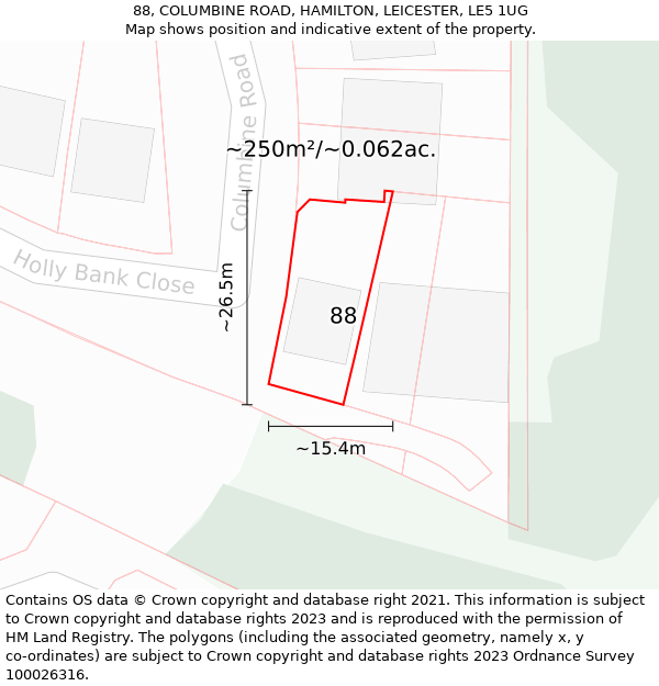 88, COLUMBINE ROAD, HAMILTON, LEICESTER, LE5 1UG: Plot and title map