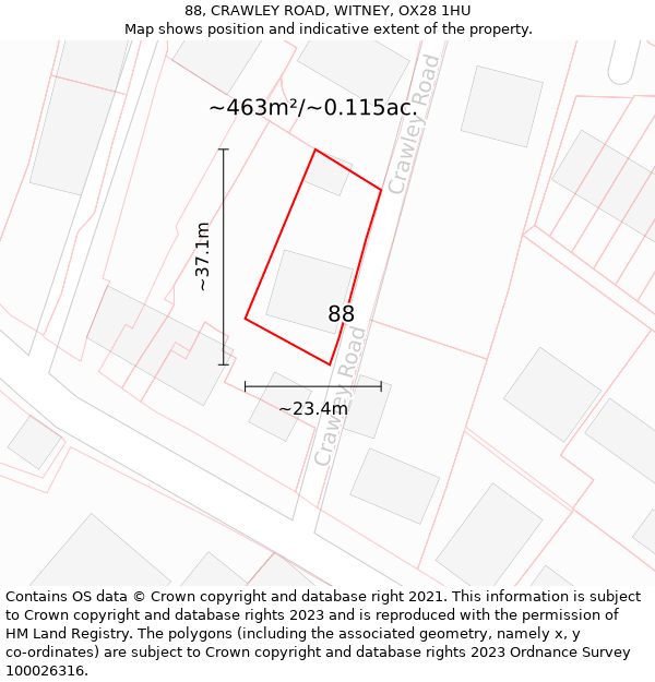 88, CRAWLEY ROAD, WITNEY, OX28 1HU: Plot and title map