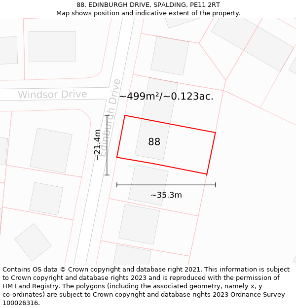 88, EDINBURGH DRIVE, SPALDING, PE11 2RT: Plot and title map