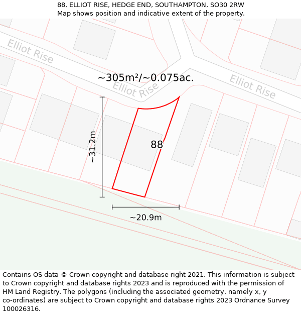 88, ELLIOT RISE, HEDGE END, SOUTHAMPTON, SO30 2RW: Plot and title map