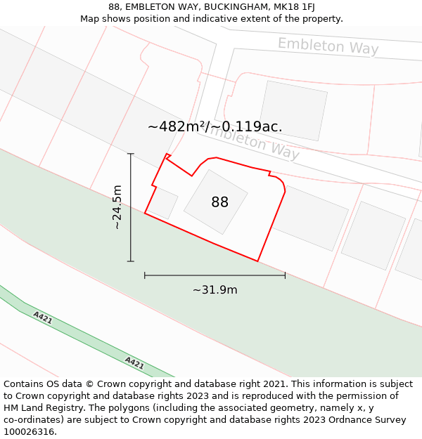 88, EMBLETON WAY, BUCKINGHAM, MK18 1FJ: Plot and title map