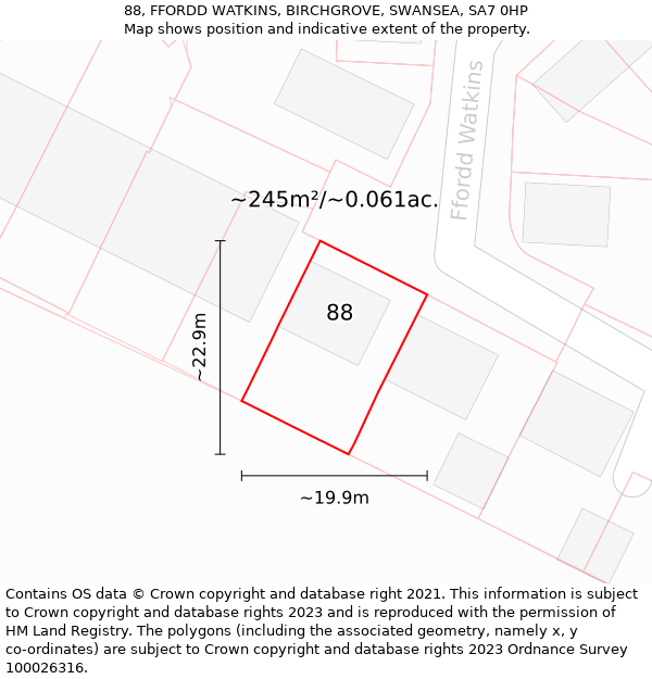 88, FFORDD WATKINS, BIRCHGROVE, SWANSEA, SA7 0HP: Plot and title map