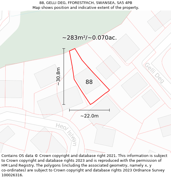 88, GELLI DEG, FFORESTFACH, SWANSEA, SA5 4PB: Plot and title map