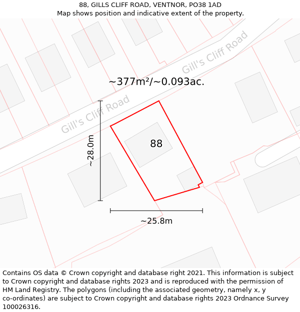 88, GILLS CLIFF ROAD, VENTNOR, PO38 1AD: Plot and title map