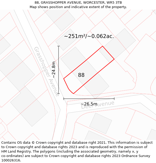 88, GRASSHOPPER AVENUE, WORCESTER, WR5 3TB: Plot and title map