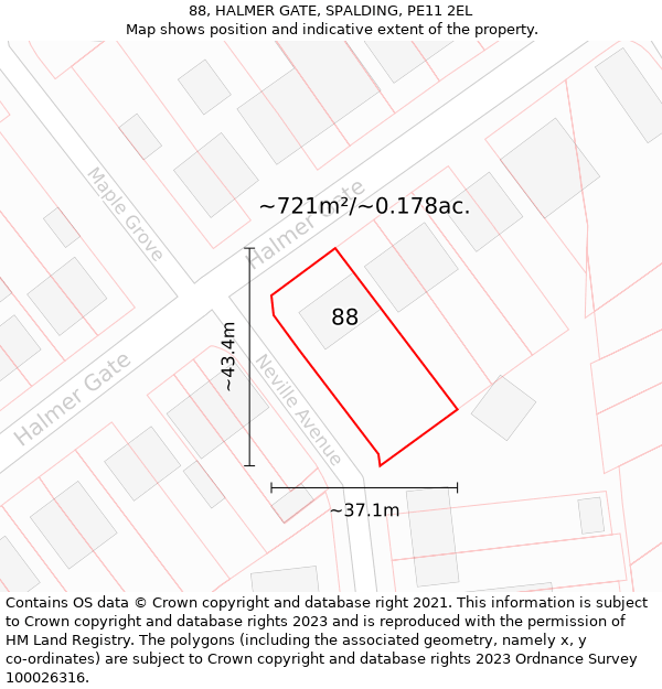 88, HALMER GATE, SPALDING, PE11 2EL: Plot and title map