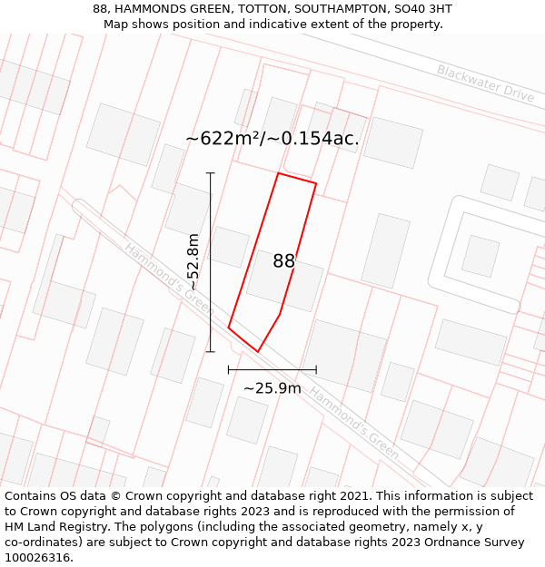 88, HAMMONDS GREEN, TOTTON, SOUTHAMPTON, SO40 3HT: Plot and title map