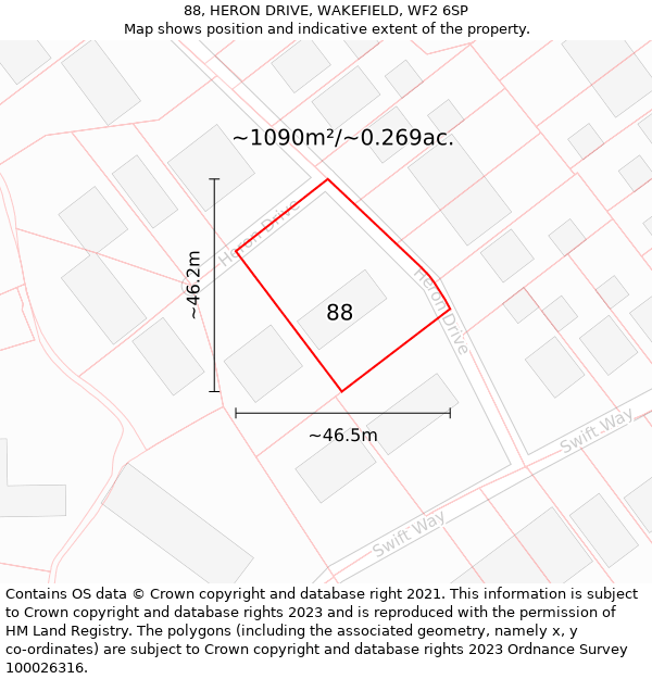 88, HERON DRIVE, WAKEFIELD, WF2 6SP: Plot and title map