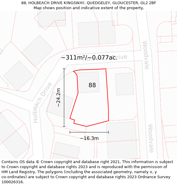 88, HOLBEACH DRIVE KINGSWAY, QUEDGELEY, GLOUCESTER, GL2 2BF: Plot and title map