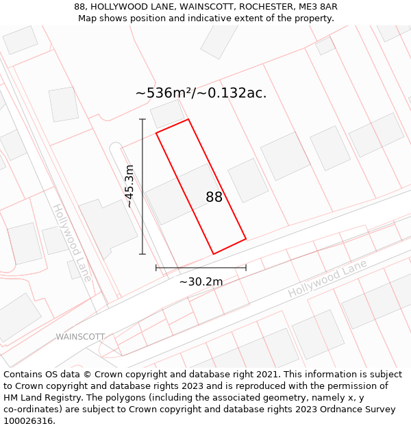 88, HOLLYWOOD LANE, WAINSCOTT, ROCHESTER, ME3 8AR: Plot and title map