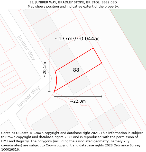 88, JUNIPER WAY, BRADLEY STOKE, BRISTOL, BS32 0ED: Plot and title map