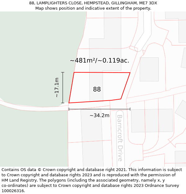 88, LAMPLIGHTERS CLOSE, HEMPSTEAD, GILLINGHAM, ME7 3DX: Plot and title map