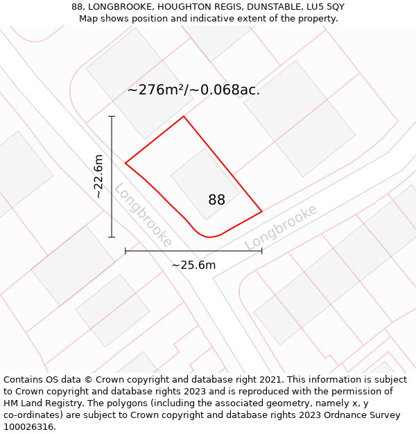 88, LONGBROOKE, HOUGHTON REGIS, DUNSTABLE, LU5 5QY: Plot and title map