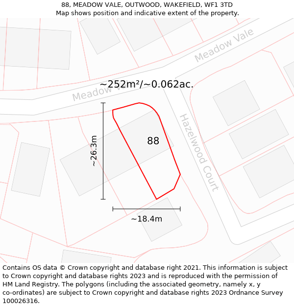 88, MEADOW VALE, OUTWOOD, WAKEFIELD, WF1 3TD: Plot and title map