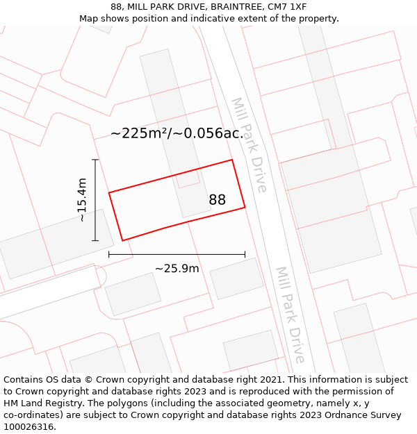 88, MILL PARK DRIVE, BRAINTREE, CM7 1XF: Plot and title map