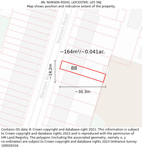 88, NANSEN ROAD, LEICESTER, LE5 5NJ: Plot and title map