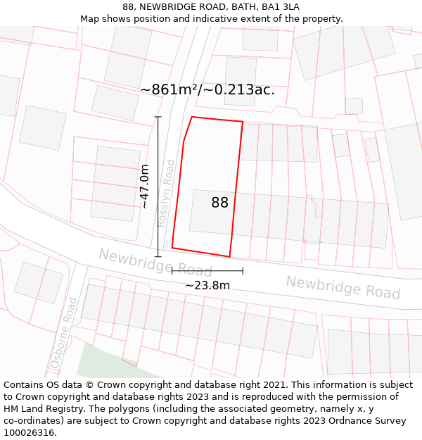 88, NEWBRIDGE ROAD, BATH, BA1 3LA: Plot and title map