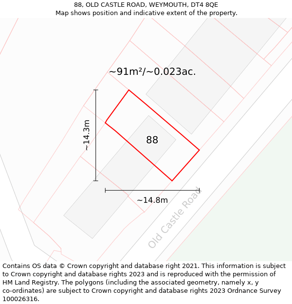 88, OLD CASTLE ROAD, WEYMOUTH, DT4 8QE: Plot and title map