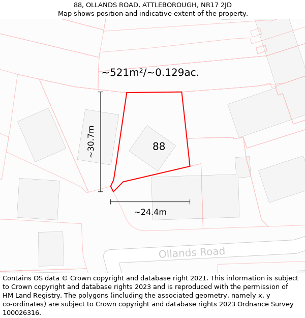 88, OLLANDS ROAD, ATTLEBOROUGH, NR17 2JD: Plot and title map
