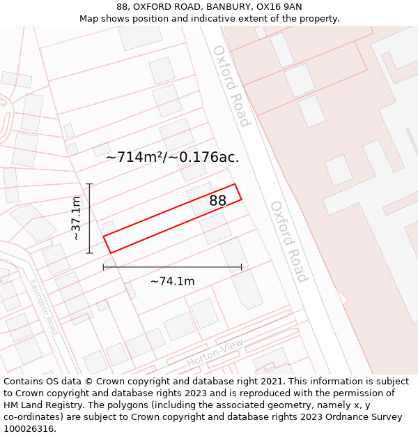 88, OXFORD ROAD, BANBURY, OX16 9AN: Plot and title map
