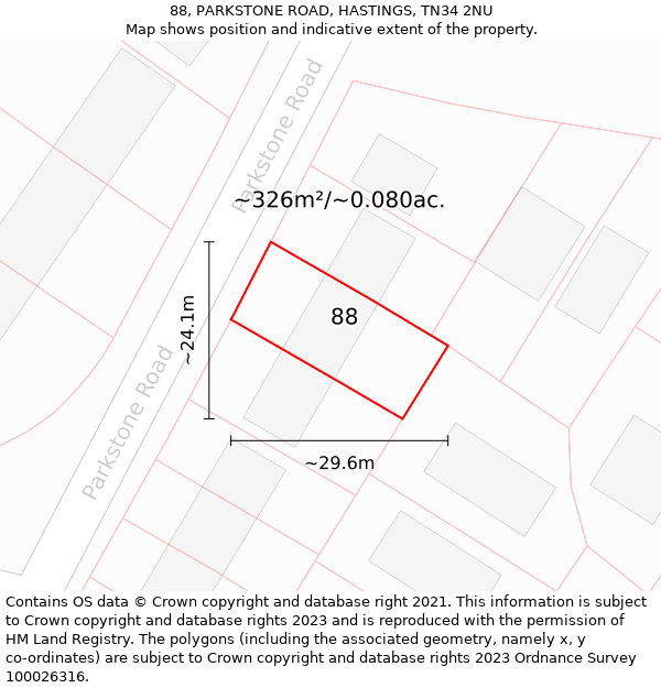 88, PARKSTONE ROAD, HASTINGS, TN34 2NU: Plot and title map