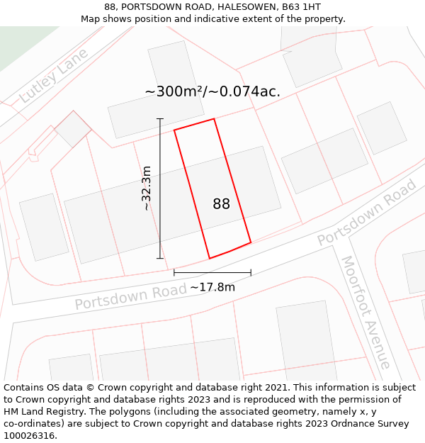 88, PORTSDOWN ROAD, HALESOWEN, B63 1HT: Plot and title map