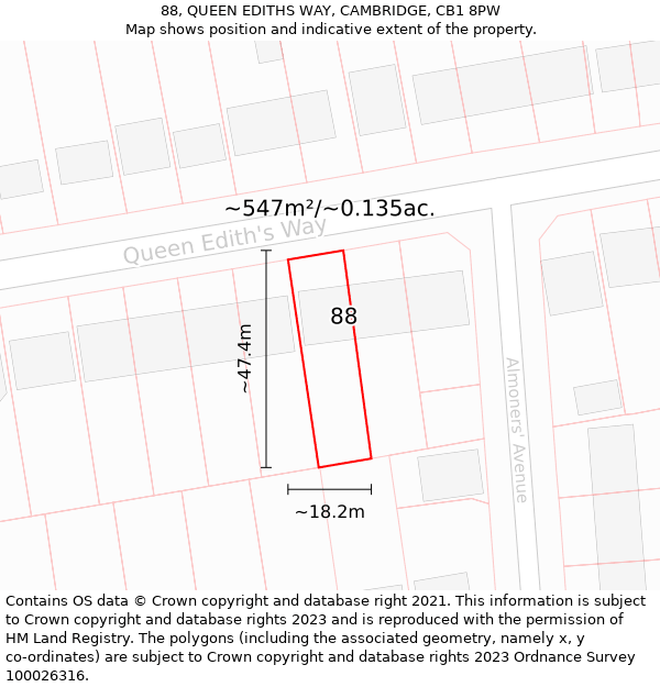 88, QUEEN EDITHS WAY, CAMBRIDGE, CB1 8PW: Plot and title map