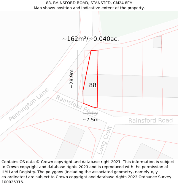 88, RAINSFORD ROAD, STANSTED, CM24 8EA: Plot and title map