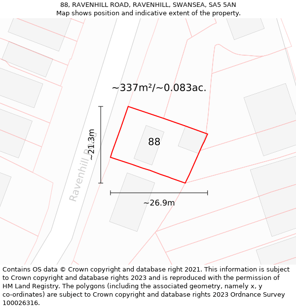 88, RAVENHILL ROAD, RAVENHILL, SWANSEA, SA5 5AN: Plot and title map