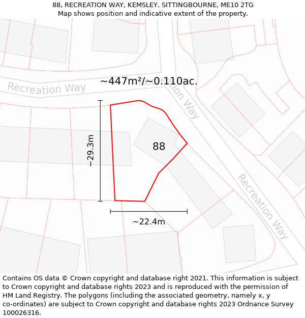 88, RECREATION WAY, KEMSLEY, SITTINGBOURNE, ME10 2TG: Plot and title map